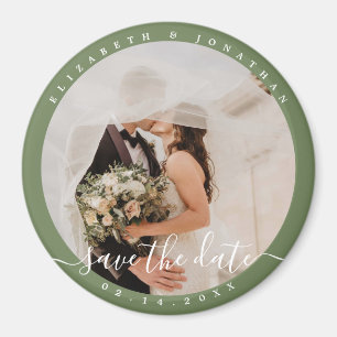 Imã Casamento de Foto Verde Elegante Salva A Data