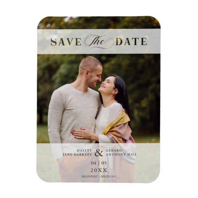 Ímã Casamento de Fotografia de Efeito de Papel Cortado (Vertical)