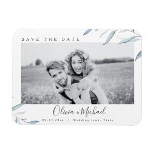 Ímã Casamento de fotos azul-verde Dusty salve a data
