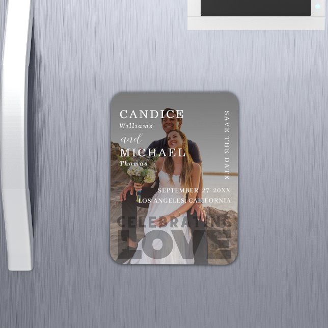 Ímã Casamento De Fotos Brancas E Negras Modernas Elega (Criador carregado)