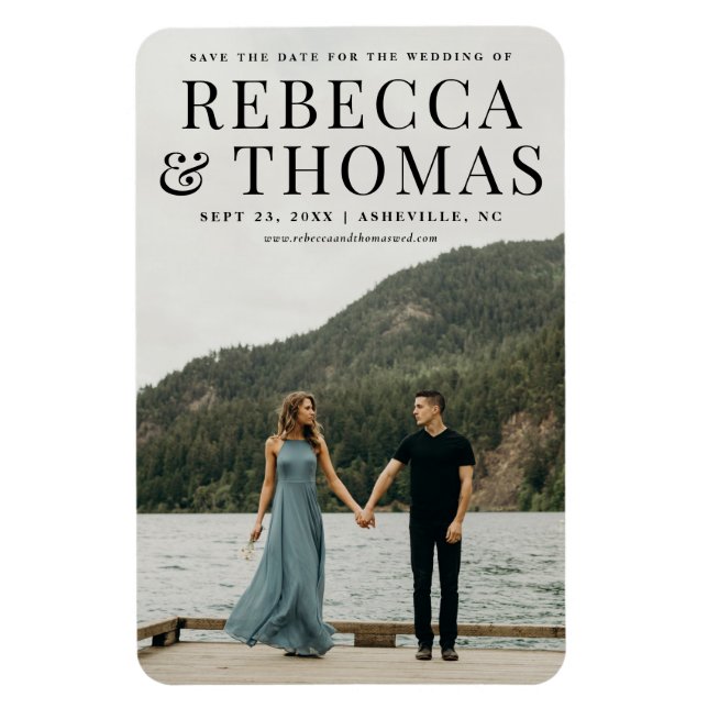 Ímã Casamento de fotos com retrato moderno salve a dat (Vertical)