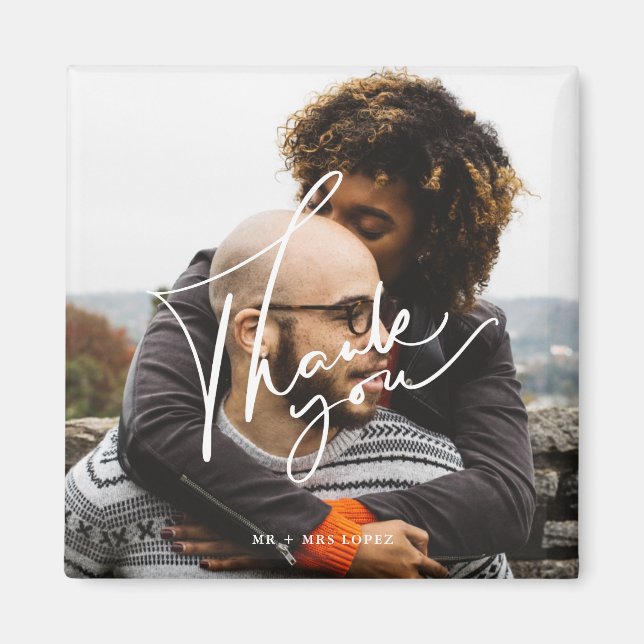 Imã Casamento de Fotos de Script Moderno Obrigado (Frente)