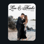 Ímã Casamento de Fotos por Amor e Obrigados com Script<br><div class="desc">Celebre seu amor e mostre gratidão com nosso obrigado de casamento de fotos personalizável, seu imã! Essa única manutenção é perfeita para lembrar seus entes queridos de seu dia especial enquanto expressava seus obrigados sentidos de uma forma memorável. Este cartões de agradecimentos fotográfico apresenta um roteiro rústico. Personalize adicionando seus...</div>