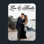 Ímã Casamento de Fotos por Amor e Obrigados com Script<br><div class="desc">Celebre seu amor e mostre gratidão com nosso obrigado de casamento de fotos personalizável, seu imã! Essa única manutenção é perfeita para lembrar seus entes queridos de seu dia especial enquanto expressava seus obrigados sentidos de uma forma memorável. Este cartões de agradecimentos fotográfico apresenta um roteiro rústico. Personalize adicionando seus...</div>