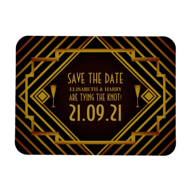 Ímã Casamento de Gatsby Dourado 2020 Salve a data (Horizontal)