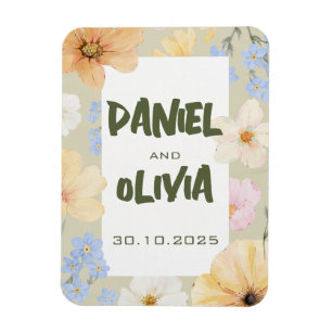 Ímã Casamento de Ilustração Floral de Watercolor