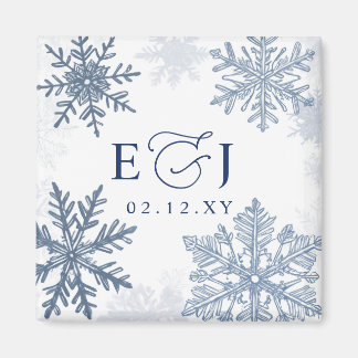 Imã Casamento de Inverno Flocos de Neve Azul Prata Mon