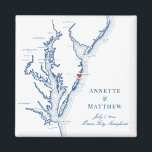Imã Casamento de Mapa da Baía de Chesapeake, na cidade<br><div class="desc">Encomendamento rápido e fácil! Estes magnatas do mapa de Ocean City, Maryland fazem favores de casamento em excelente Maryland para incluir nas suas bolsas de boas-vindas ao casamento no Ocean City. Mova o coração clicando em "Editar usando a ferramenta design" em "Personalizar". Apresentando um mapa da Baía de Chesapeake com...</div>