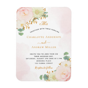 Ímã Casamento de monograma de ouro floral cor-de-rosa-