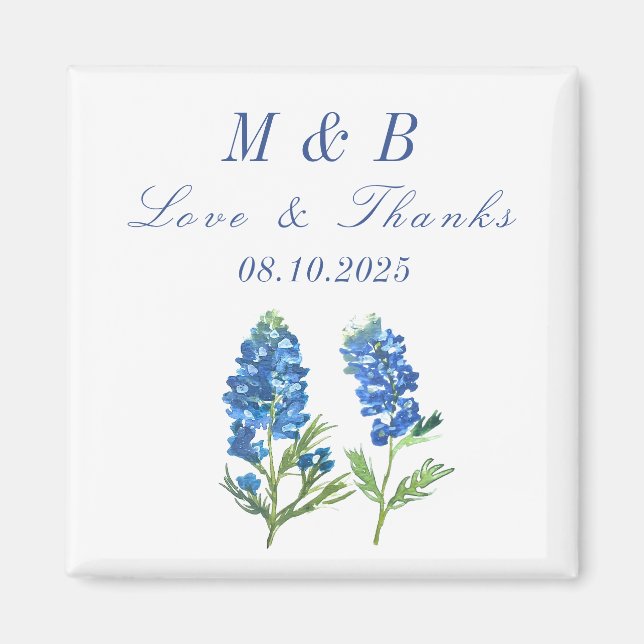 Imã Casamento de Monograma Floral de Bluebonnets Obrig (Frente)
