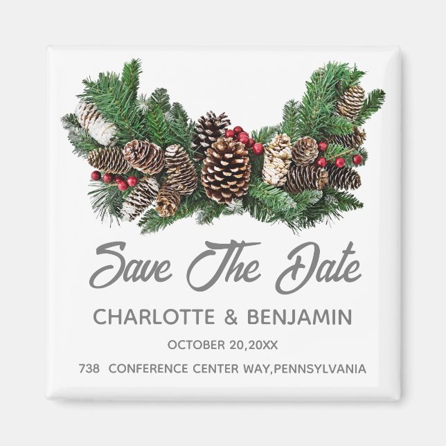 Imã Casamento de Natal de Inverno Salve a Data (Frente)
