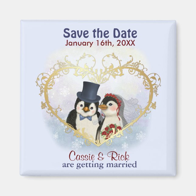 Imã Casamento de Pinguim Salve a Data (Frente)