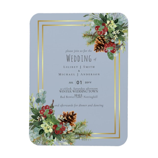 Ímã Casamento de Pinus de Berries Vermelhos (Vertical)
