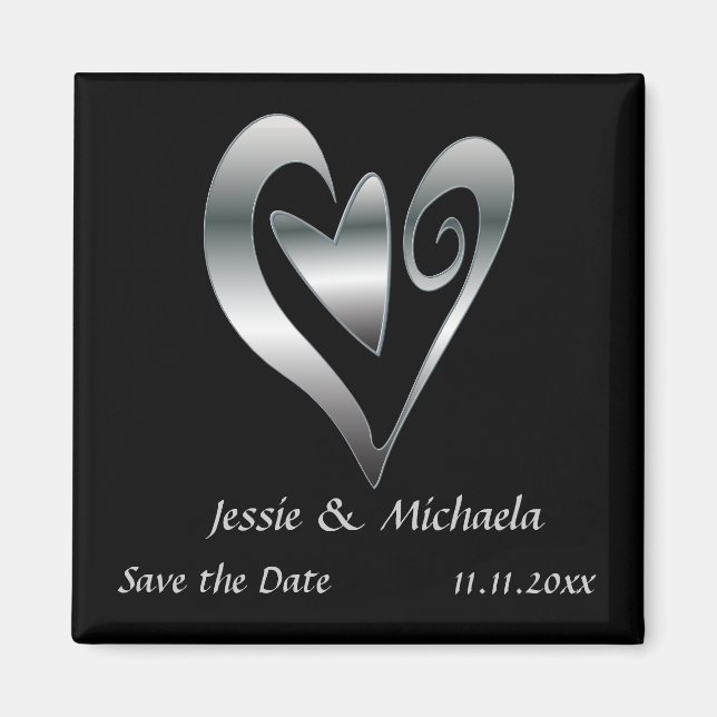 Imã Casamento de Prata em Preto Salve a Data (Frente)