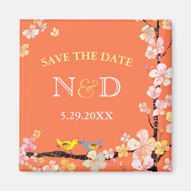 Imã Casamento de primavera Pássaros no Quintal Salve a (Frente)