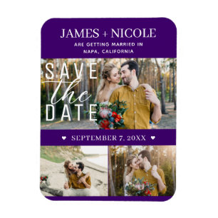Ímã Casamento de Save the Date Modern Indigo 3 Fotos