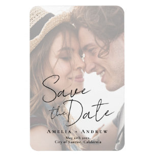 Ímã Casamento de Script de Foto do Noivado Elegante