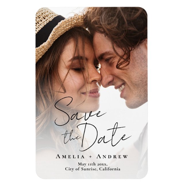 Ímã Casamento de Script de Foto do Noivado Elegante (Vertical)