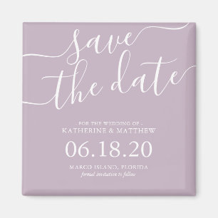 Imã Casamento de Script Roxo Moderno Salve a Data