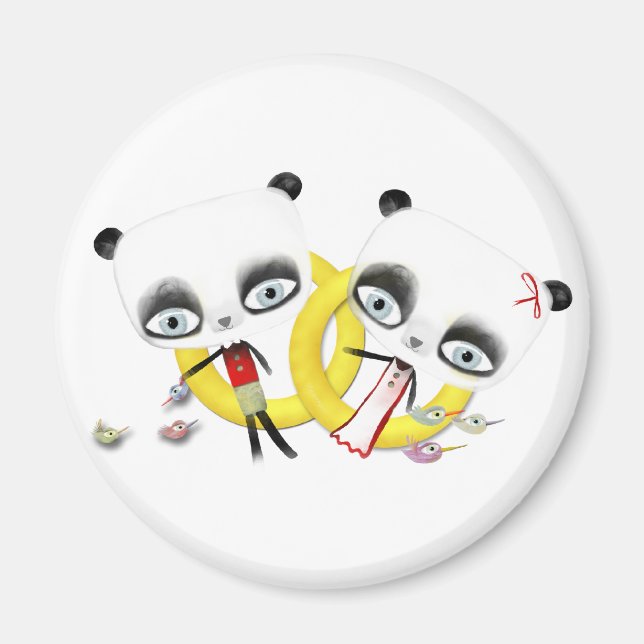 Imã Casamento de Urso Panda Aneis de pássaros Magnet (Frente)