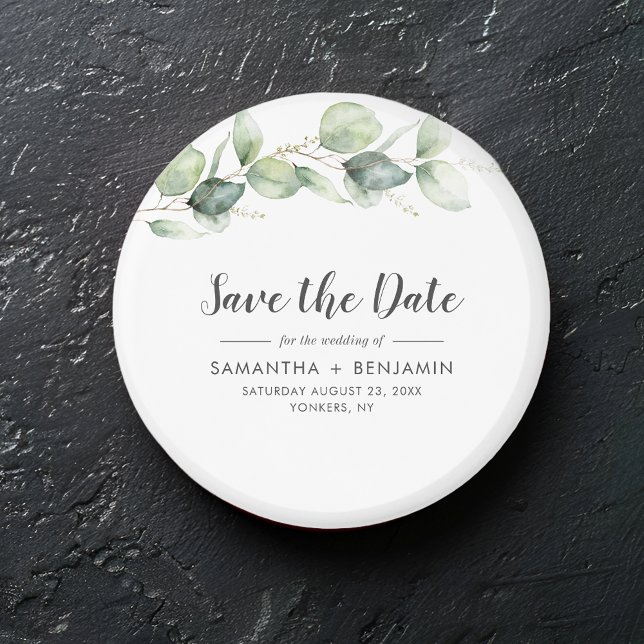 Imã Casamento de Verde de Eucalipto Save the Date (Eucalyptus Script Wedding Save the Date Keepsake Magnet)