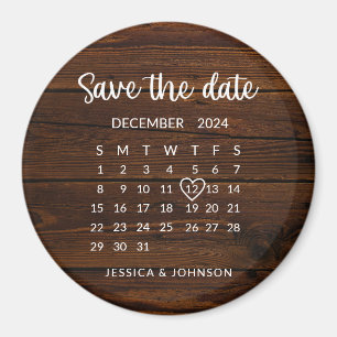 Imã Casamento do Calendário Rustic Wood Salve o ímã de