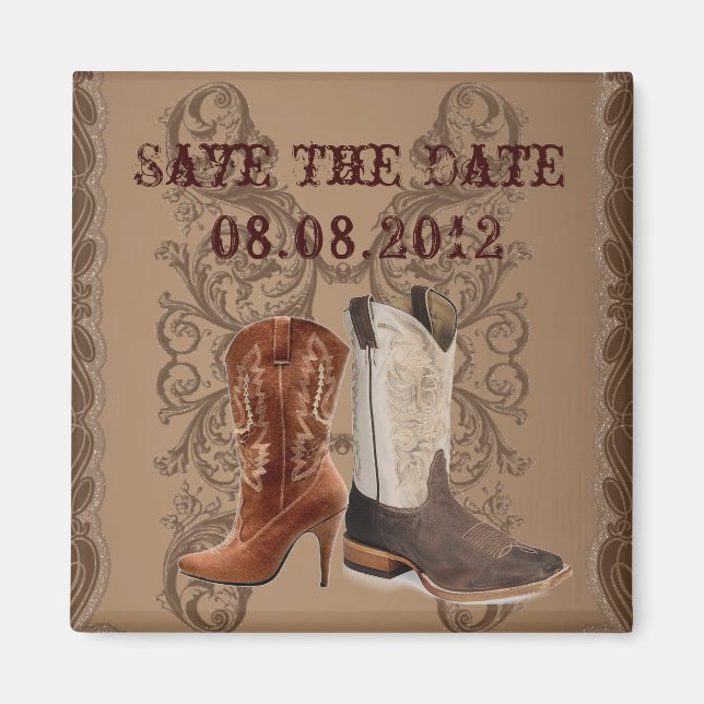 Imã Casamento do Cowboy Boots Western salve data (Frente)