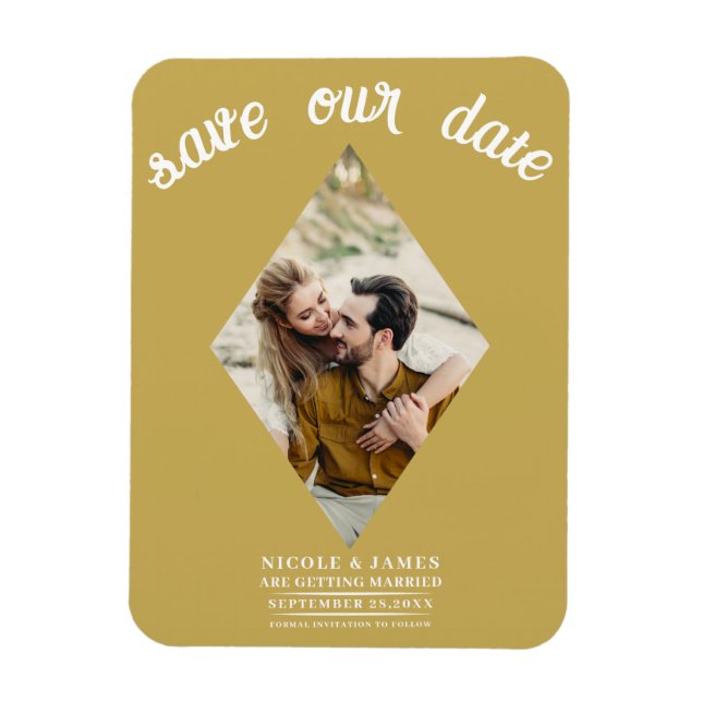Ímã Casamento Dourado com Foto em Diamante Salve a Dat (Vertical)
