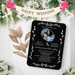 Ímã Casamento Dourado de Fotografias Elegante Preto e 