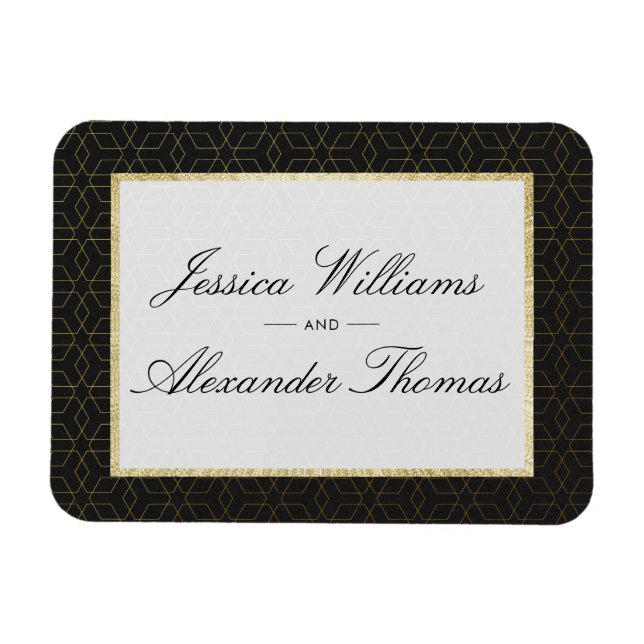 Ímã Casamento Elegante em Dourado e Preto (Horizontal)