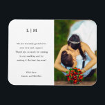 Ímã Casamento Elegante Lauren Black and White Monogram<br><div class="desc">Simples favor de casamento, um imã com um design moderno, mas elegante, com seu monograma de duas letras e seu obrigado, você escreve em preto sobre um fundo branco. À direita está sua foto favorita. O texto pode ser alterado para qualquer cor que você desejar. Um design chic e na...</div>