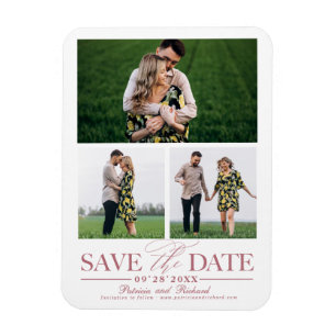 Ímã Casamento Elegante Salvar a Data Múltiplas Fotos