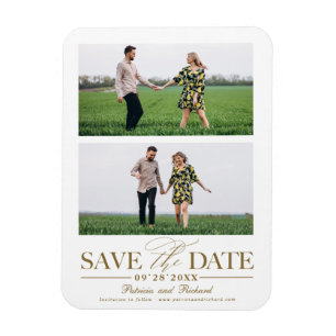 Ímã Casamento Elegante Save The Date 2 Colagem de Foto