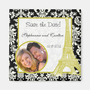 Imã Casamento em Paris Black Damask Announement Magnet