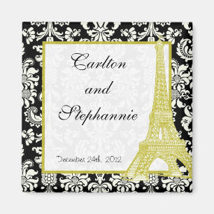 Imã Casamento em Paris Black Damask Magnet Favor