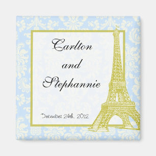 Imã Casamento em Paris Blue Damask Magnet Favor