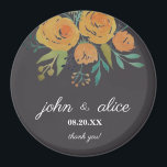 Imã Casamento Floral Amarelo Laranja e Castanho<br><div class="desc">Uma parte da coleção A Touch of Yellow Floral Peonies and Rosa. Este é um ímã de casamento clássico e elegante desenhado com rosas e peões de laranja amarelos,  folhas botânicas e eucaliptos em fundo castanho escuro. Um obrigado que você presente para seus convidados.</div>