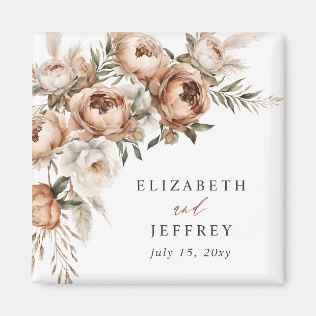 Imã Casamento Floral Boho Outono Pampas Terracota Rúst (Frente)
