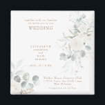 Imã Casamento Floral Branco Elegante<br><div class="desc">Imagem de convite de Casamento Floral Branco. Quadrada. Floral Branco. Folhagem. Elegante.</div>