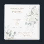 Imã Casamento Floral Branco Elegante<br><div class="desc">Imagem de convite de Casamento Floral Branco. Quadrada. Floral Branco. Folhagem. Elegante.</div>