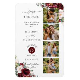 Ímã Casamento Floral com Cabine de Fotos em Borgonha