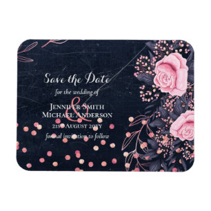 Ímã Casamento Floral Cor-de-Rosa Rosa de Leah G Denim
