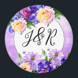 Imã Casamento Floral das Flores Roxas bonito Personali<br><div class="desc">Bonito flores roxas elegantes Casamento personalizado data de casamento e nomes de lembrete de casamento de íman.</div>