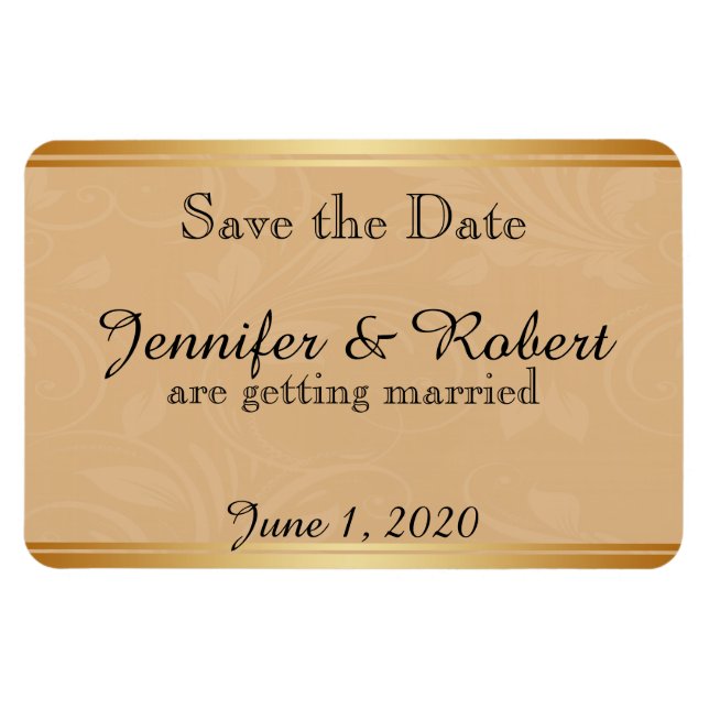 Ímã Casamento Floral de Bronze Moderno Salve a Data (Horizontal)