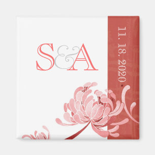 Imã Casamento Floral de Monotone Rosa Salvar a Data