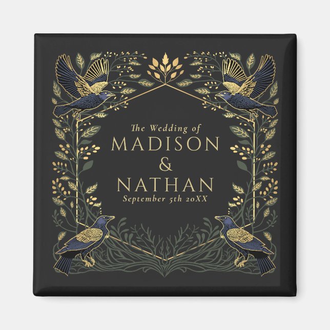 Imã Casamento Floral de Raven Gótico Encantado Verde (Frente)