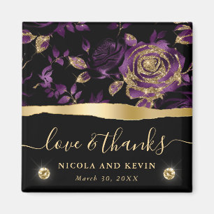 Imã Casamento Floral de Rosa com Brilho Roxo e Dourado