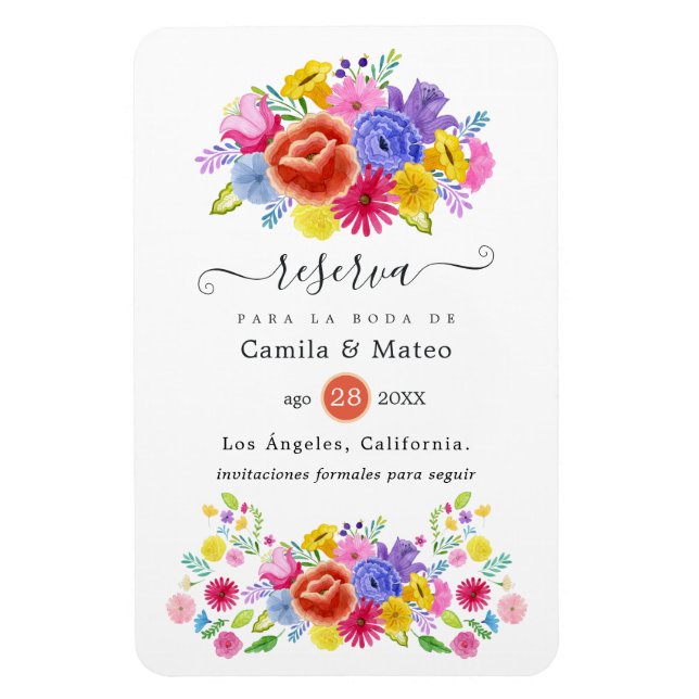 Ímã Casamento Floral Fiesta Espanhola Salve a Data (Vertical)