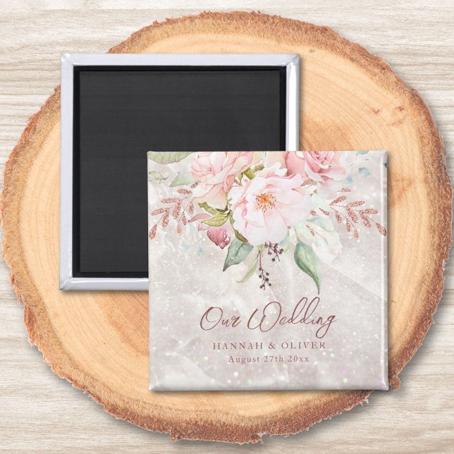 Imã Casamento Floral Marble de Rosa Rosa Rosa Elegante (In situ)