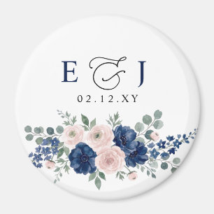 Imã Casamento Floral Moderno Azul Marinho e Bege